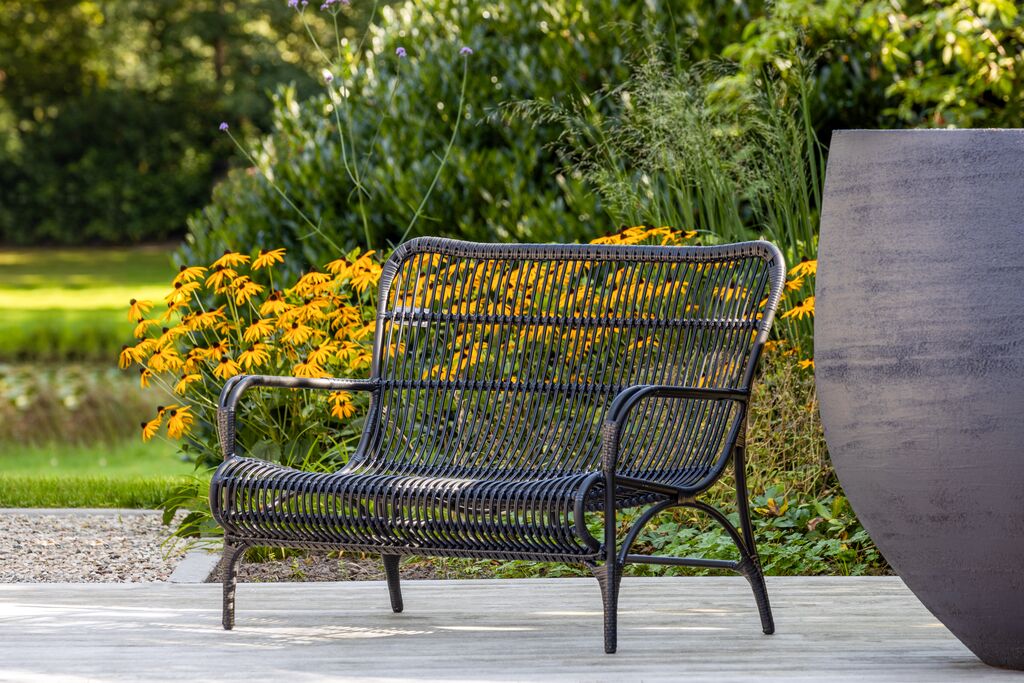 Gartensofa Polyrattan Kunststoff Schwarz