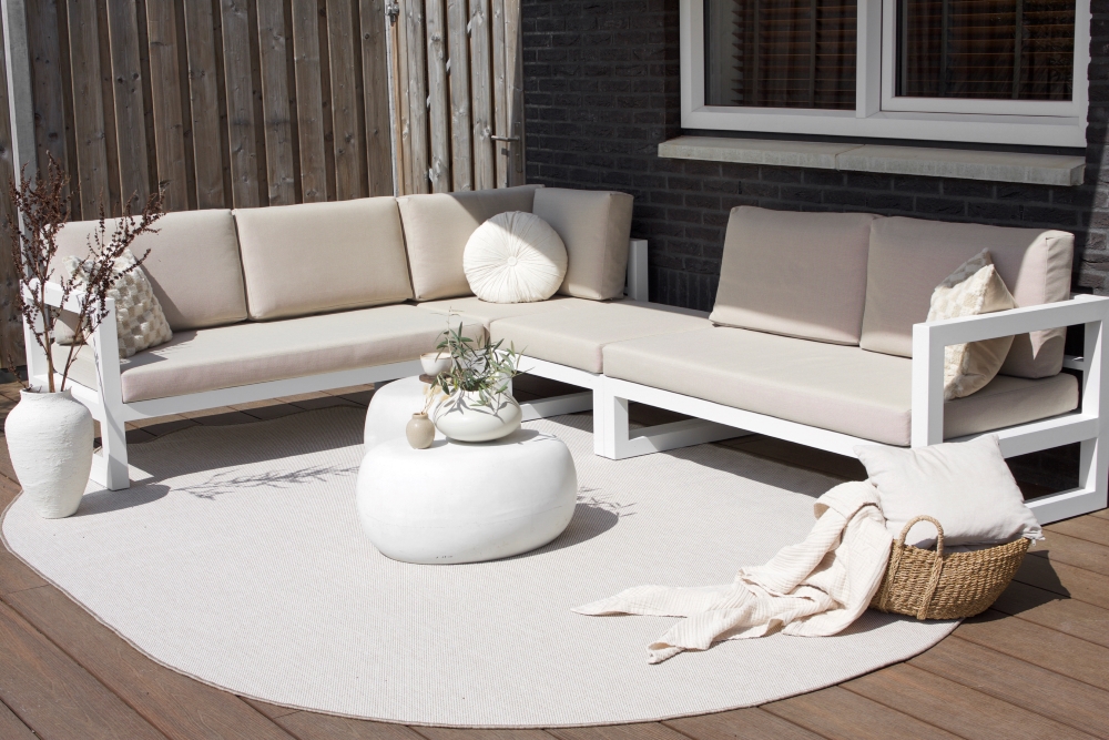 Weisses Ecklounge-Set aus Aluminium im skandinavischen Look