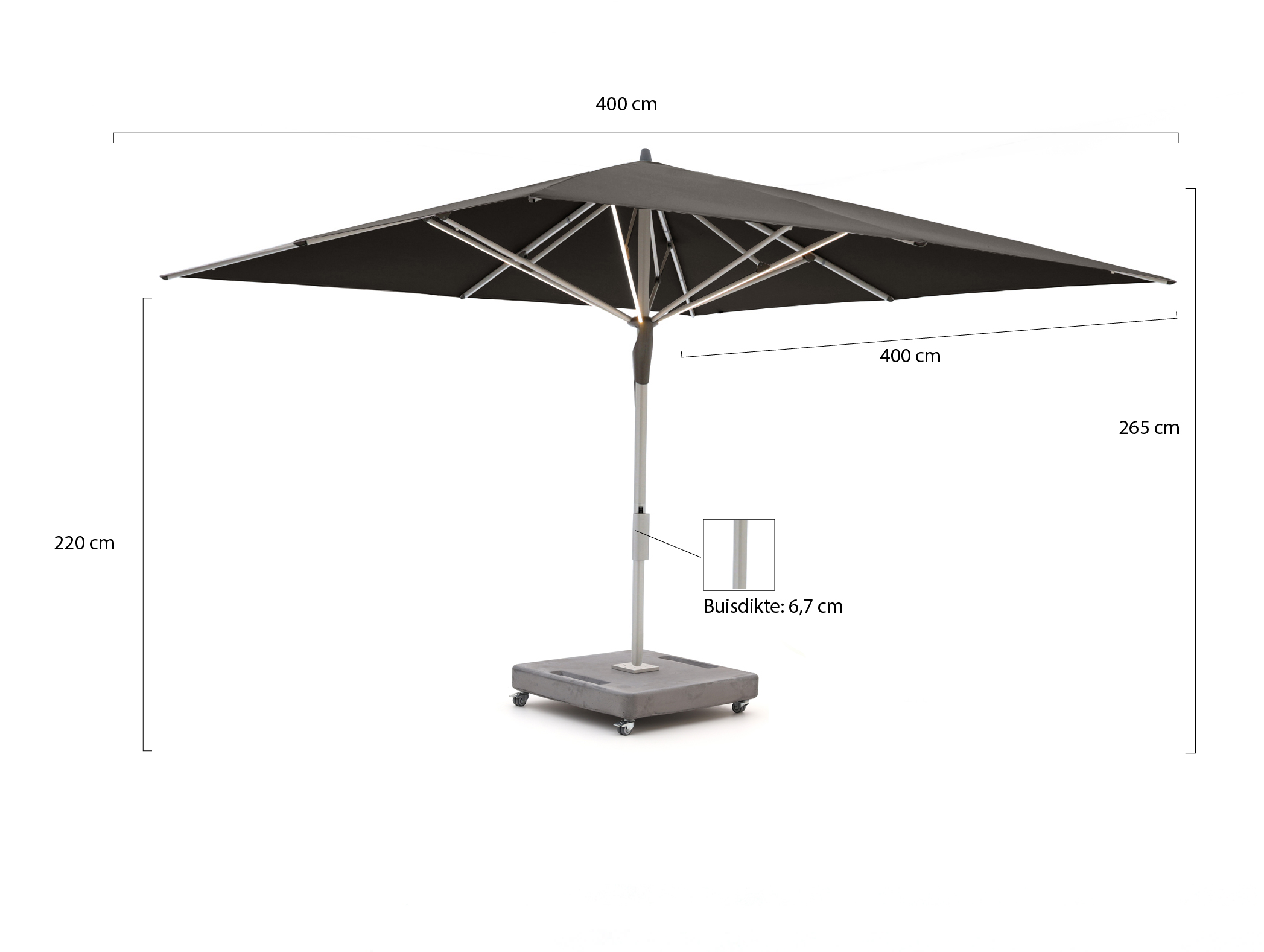 Glatz Fortello LED Sonnenschirm 400x400 cm Black 408 (Inkl