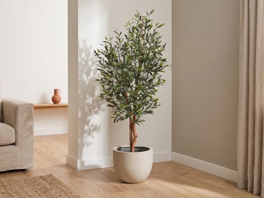 Designplants/Luca Lifestyle Oliven Kunstbaum (h:150 cm) mit Grigio New Egg Blumentopf - Grün (UV beständig) (Blumentopf = Antique White)