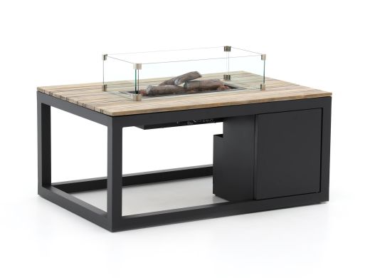 Cosiraw Lounge Feuertisch 120x80x55 cm - Charcoal (Tischplatte = Old Teak Greywash) (inkl. Glas)