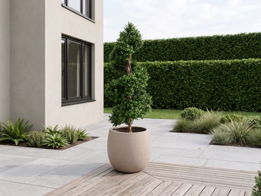Designplants/Luca Lifestyle Buchsbaum Spirale Kunstbaum (h:140 cm) mit Terreno Tall Balloon Blumentopf - Grün (UV beständig) (Blumentopf = Sand)
