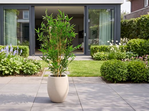 Designplants/Luca Lifestyle Japanischer Bambus Kunstpflanze (h:90 cm) mit Grigio Tall Balloon Blumentopf - Grün (UV beständig) (Blumentopf = Antique White)