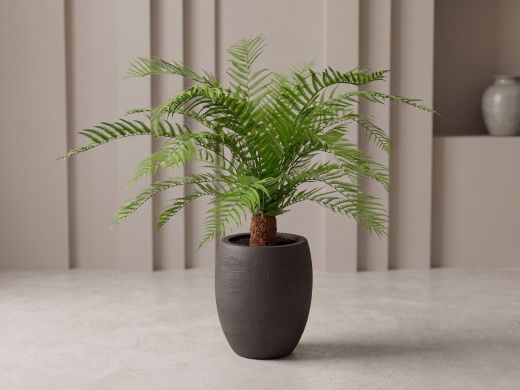 Designplants/Luca Lifestyle Alsophillia Farn Kunstpflanze (h:80 cm) mit Terreno Tall Balloon Blumentopf - Grün (UV beständig) (Blumentopf = Ash Brown)