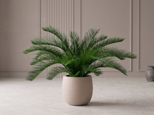 Designplants/Luca Lifestyle Cycas Palme Kunstpflanze (h:60 cm) mit Terreno Tall Balloon Blumentopf - Grün (UV beständig) (Blumentopf = Sand)