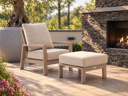 Tierra Outdoor Musone Gartensessel verstellbar mit Gartenhocker - Taupe - Beige - Braun - Textilene