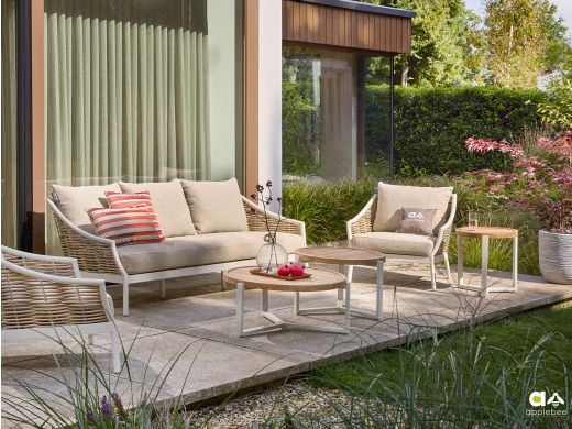 Apple Bee Milou Gartensofa 2-Sitzer 145 cm - Oyster (Polyrattan = Golden Sand) (inkl. Kissen Cotton Flower)