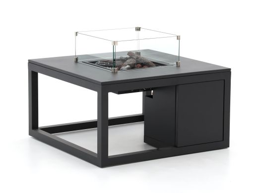 Cosiraw Lounge Feuertisch 100x100x55 cm - Charcoal (Tischplatte = Aluminium Charcoal) (inkl. Glas)