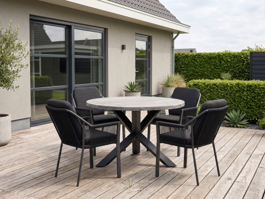 Tierra Outdoor Liv/ROUGH-Y ø 120 cm Gartenmöbel-Set 5-teilig stapelbar