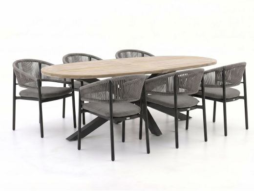 Bellagio Panaro/ROUGH-Y Ellips 240 cm Gartenmöbel-Set 7-teilig stapelbar