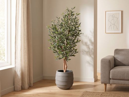 Designplants/Luca Lifestyle Oliven Kunstbaum (h:150 cm) mit Bordo Balloon Blumentopf - Grün (UV beständig) (Blumentopf = Clay)