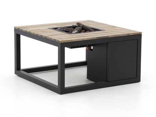 Cosiraw Lounge Feuertisch 100x100x55 cm - Charcoal (Tischplatte = Old Teak Greywash)