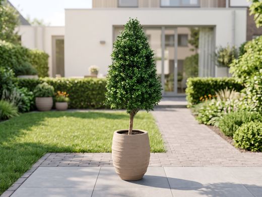 Designplants/Luca Lifestyle Buchsbaum Tower Kunstpflanze (h:110 cm) mit Bordo Tall Balloon Blumentopf - Grün (UV beständig) (Blumentopf = Sand)