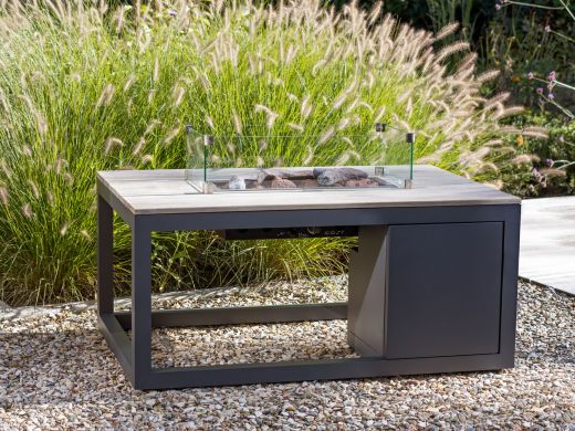 Cosiraw Lounge Feuertisch 120x80x55 cm - Charcoal (Tischplatte = Old Teak Greywash) (inkl. Glas)