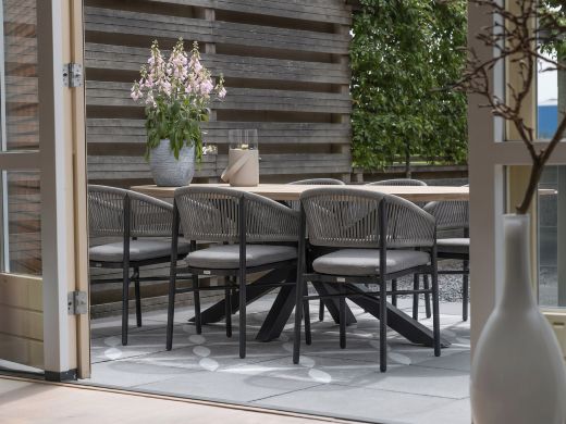Bellagio Panaro/ROUGH-Y Ellips 240 cm Gartenmöbel-Set 7-teilig stapelbar