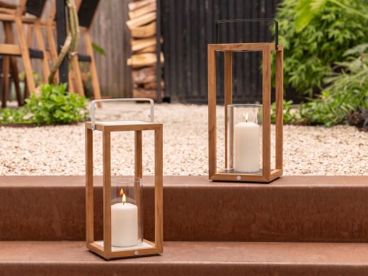 SUNS Sam Laterne 20x22x53 cm - Natural Teak/Matt White