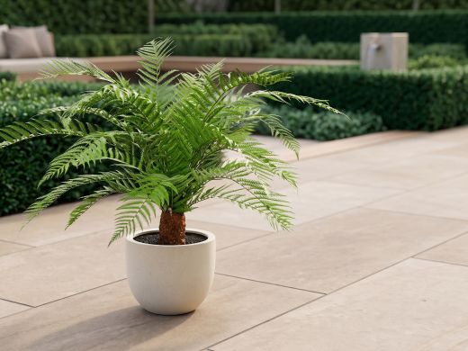 Designplants/Luca Lifestyle Alsophillia Farn Kunstpflanze (h:80 cm) mit Grigio New Egg Blumentopf - Grün (UV beständig) (Blumentopf = Antique White)