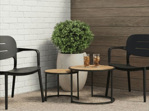 Designplants/Luca Lifestyle Buchsbaum Kugel Kunstpflanze (h:50 cm) mit Grigio Balloon Blumentopf - Grün (UV beständig) (Blumentopf = Antique White)