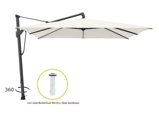 Glatz Sombrano S+ Easy Ampelschirm 350x350cm - Ekrü (158) (inkl. Bodenanker M4) und Sonnenschirm Schutzhülle) Aluminium ( Gestell = Anthrazit)