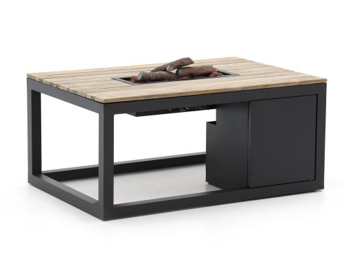 Cosiraw Lounge Feuertisch 120x80x55 cm - Charcoal (Tischplatte = Old Teak Greywash)