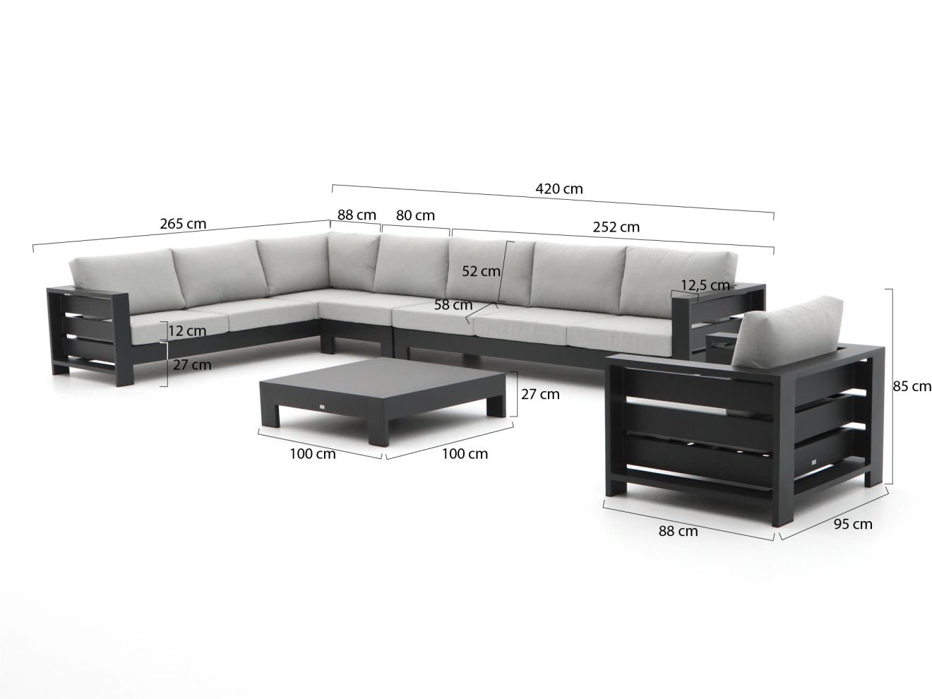 Bellagio Avolo Ecklounge-Set 5-teilig links Grau 420x265cm Rabatt: 39 %