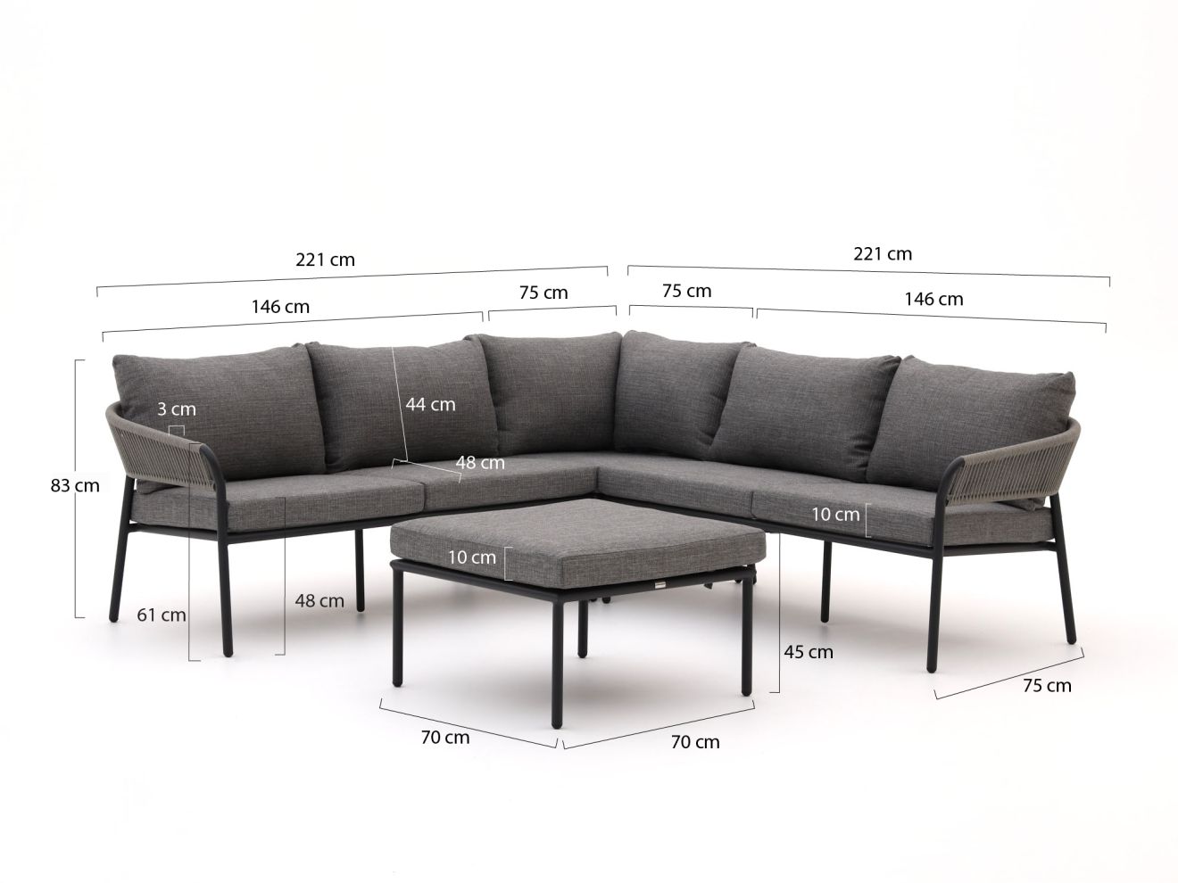 Bellagio Nova Siri Ecklounge-Set 4-teilig Grau 221x221cm Rabatt: 25 %