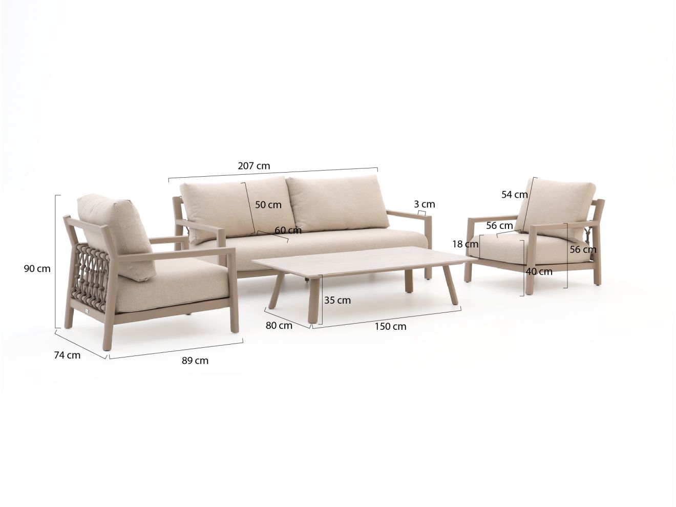Tierra Outdoor Oasis Sessel-Sofa Lounge-Set 4-teilig Taupe Tierra Outdoor Oasis Sessel-Sofa Lounge-Set 4-teilig Taupe