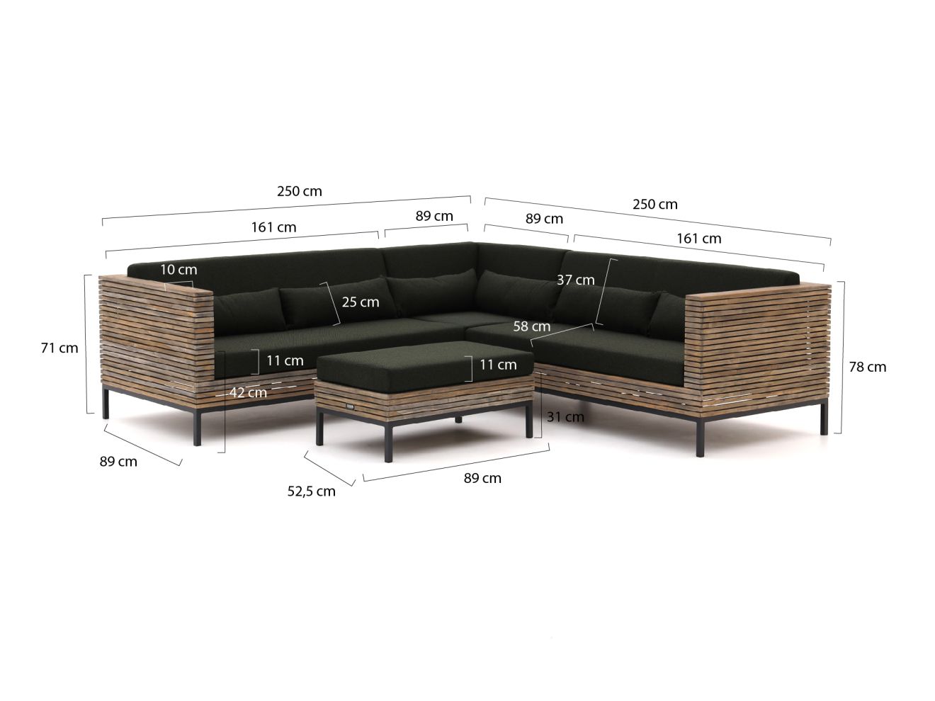 ROUGH-D Ecklounge-Set 4-teilig Braun 250x250cm Rabatt: 28 %