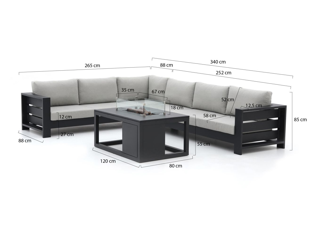 Bellagio Avolo/Cosiraw 120 cm Ecklounge-Set mit Feuertisch 3-teilig links günstig online kaufen