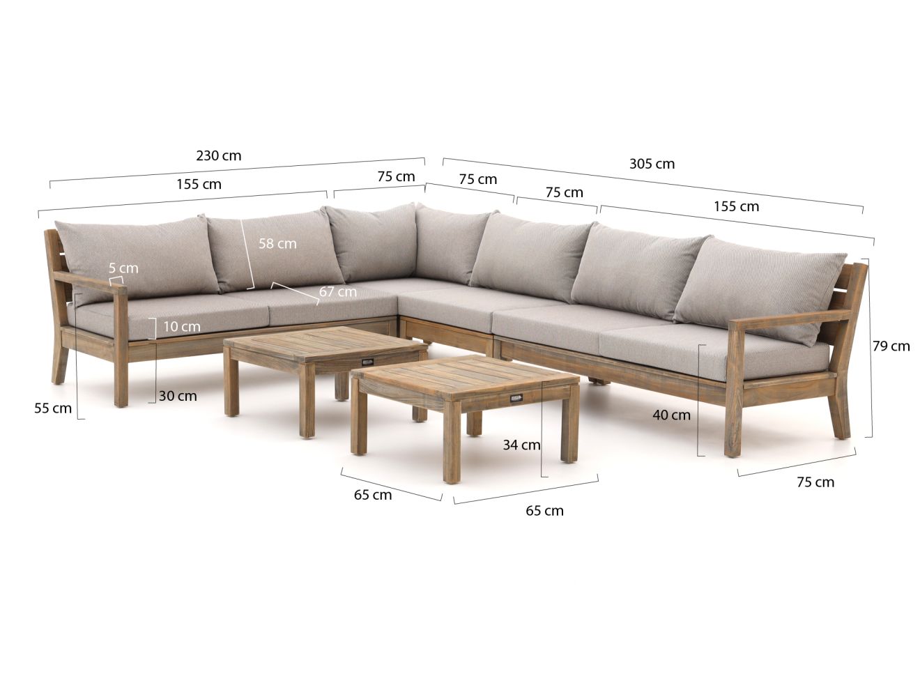 ROUGH Batang Ecklounge-Set 6-teilig links Braun 305x230cm Rabatt: 20 %