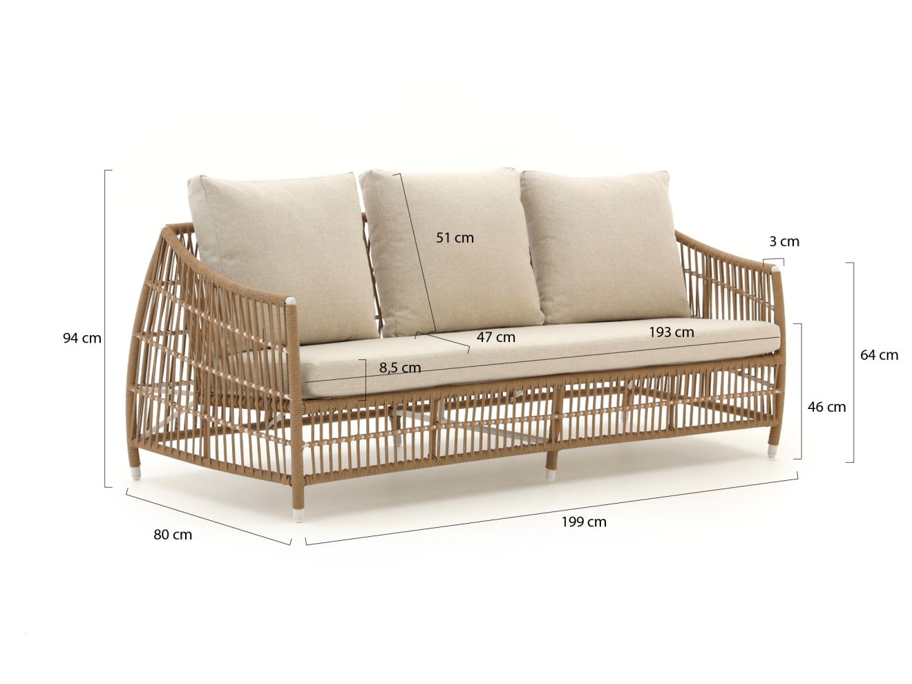 Manifesto Ortello Gartensofa 3-Sitzer 208 cm günstig online kaufen