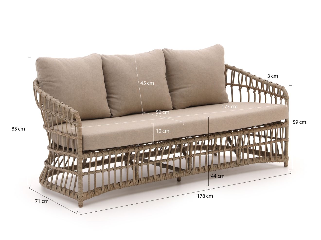 Intenso Cameri Gartensofa 3-Sitzer 178 cm günstig online kaufen