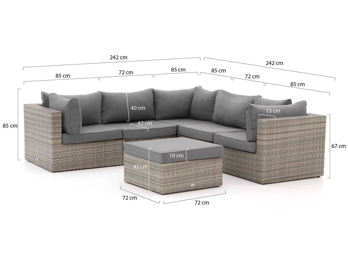 Forza Barolo Ecklounge-Set 6-teilig Grau 242x242cm Rabatt: 26 %