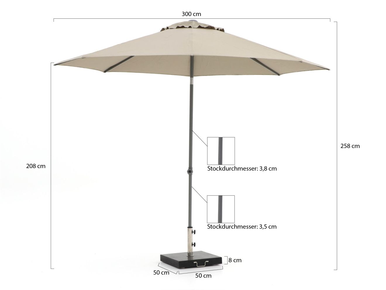 Shadowline Push-up Sonnenschirm ø 300 cm Taupe 300cm Shadowline Push-up Sonnenschirm ø 300 cm Taupe 300cm