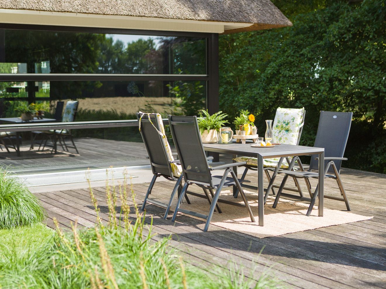 Hartman Troy/ROUGH-S 160 cm Gartenmöbel-Set 5-teilig verstellbar Grau  Rabatt: 29 %