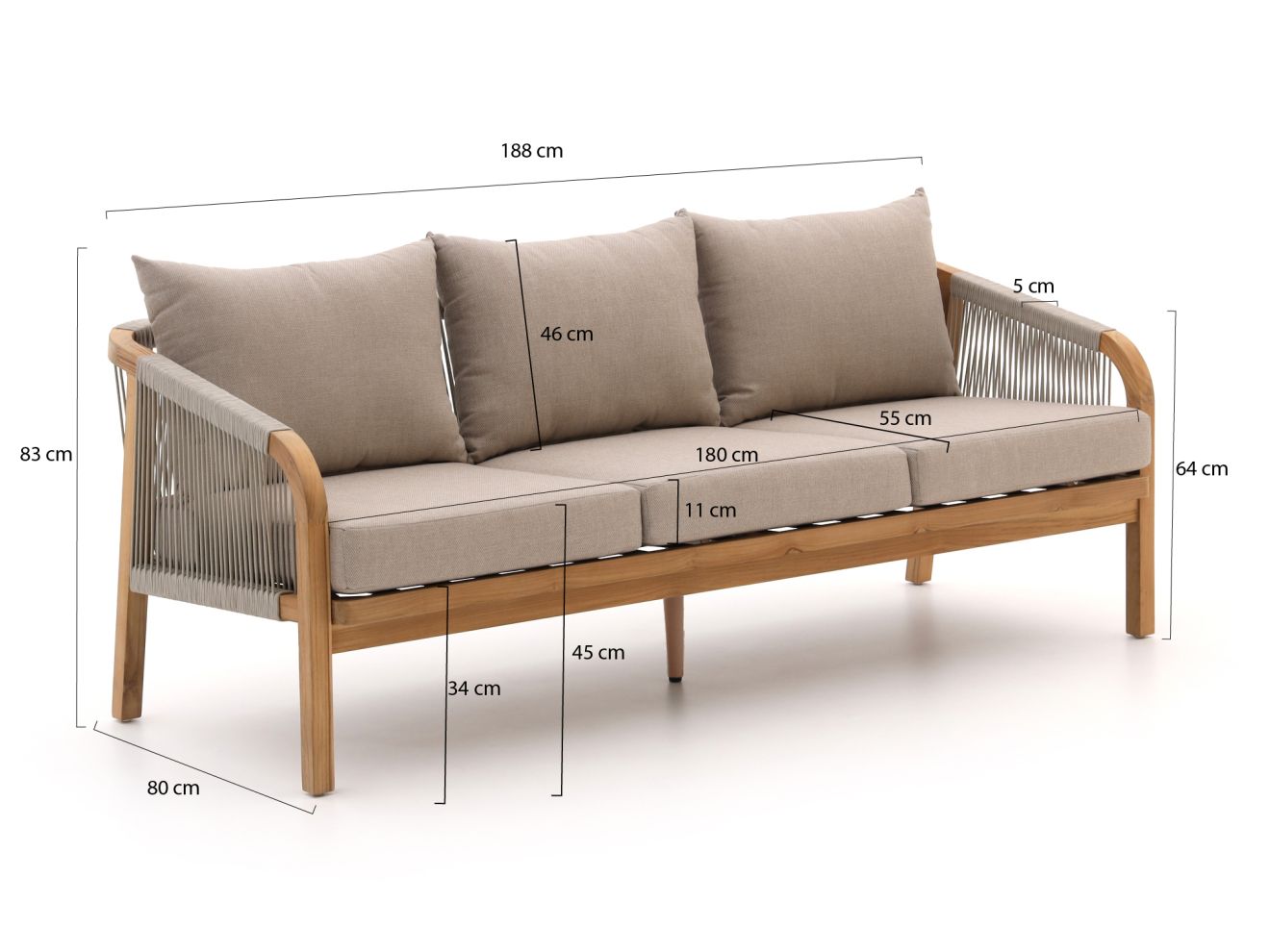 Bellagio Perzano Gartensofa 3-Sitzer 188 cm günstig online kaufen