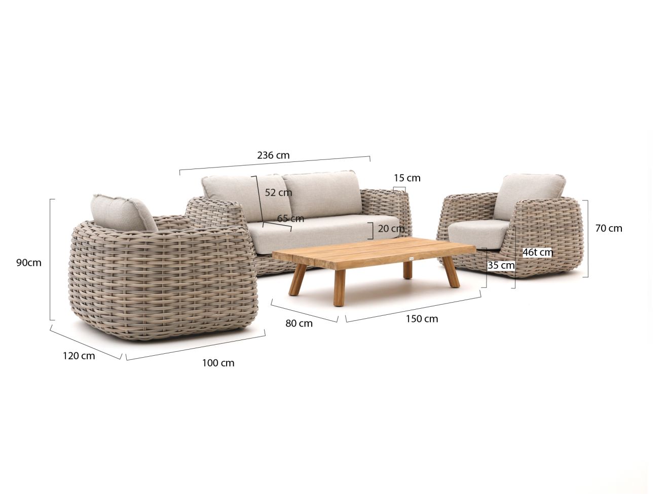 Tierra Outdoor Wakkanda Sessel-Sofa Lounge-Set 4-teilig günstig online kaufen