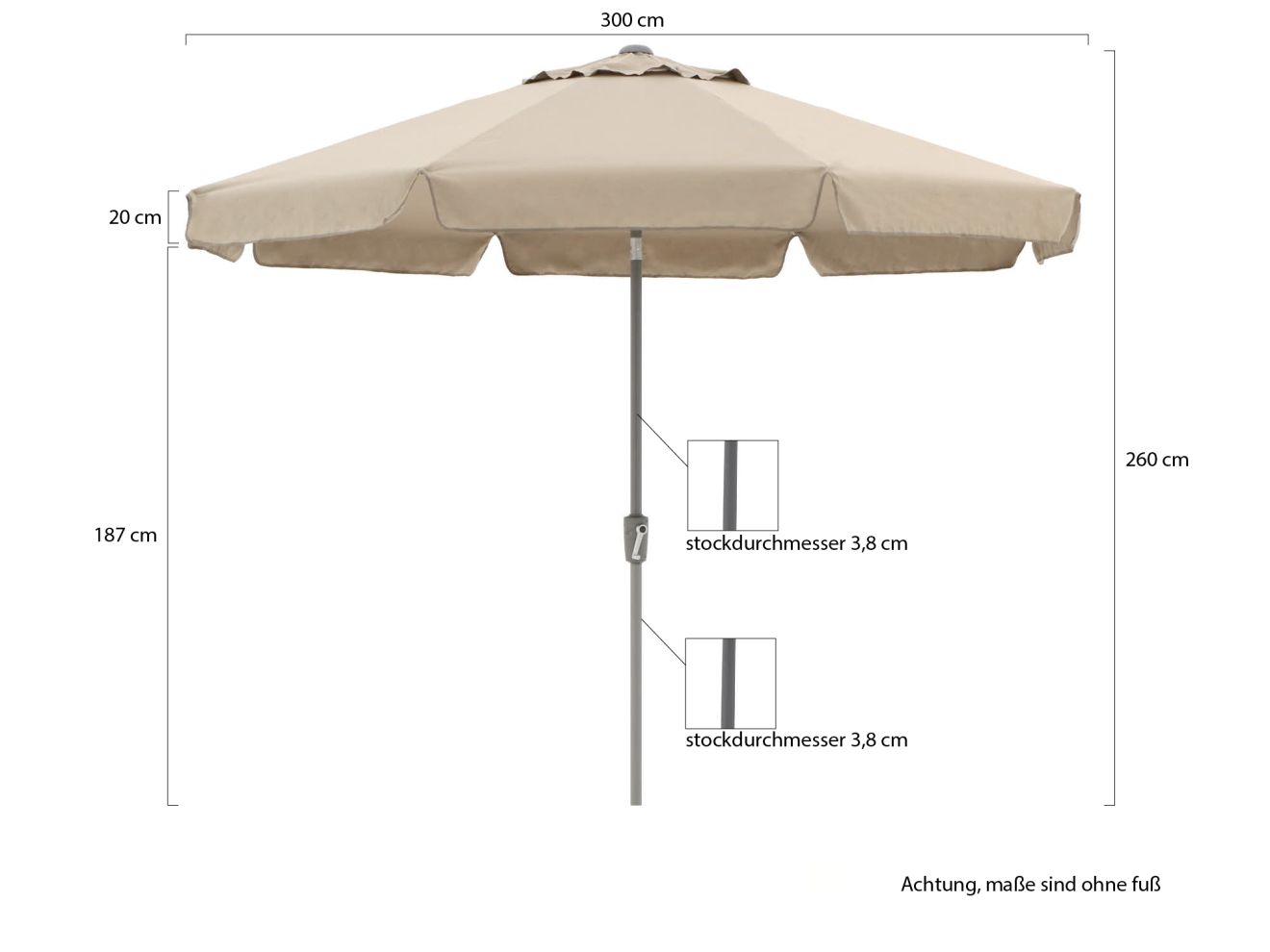 Shadowline Aruba Sonnenschirm ø 300 cm Taupe 300cm