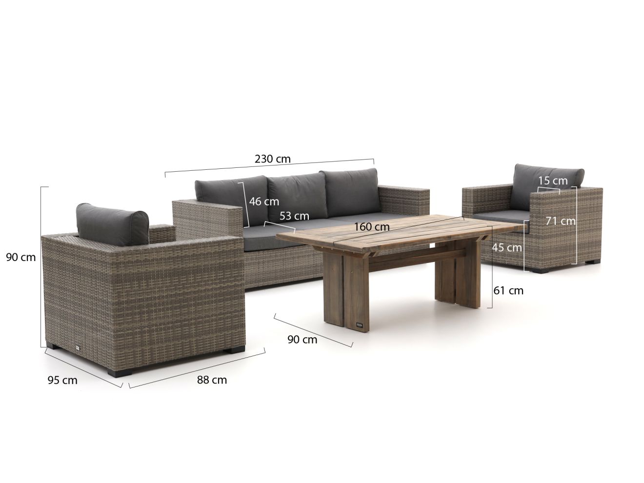 Forza Giotto/ROUGH-L 160 cm Esstisch Lounge-Set 4-teilig günstig online kaufen