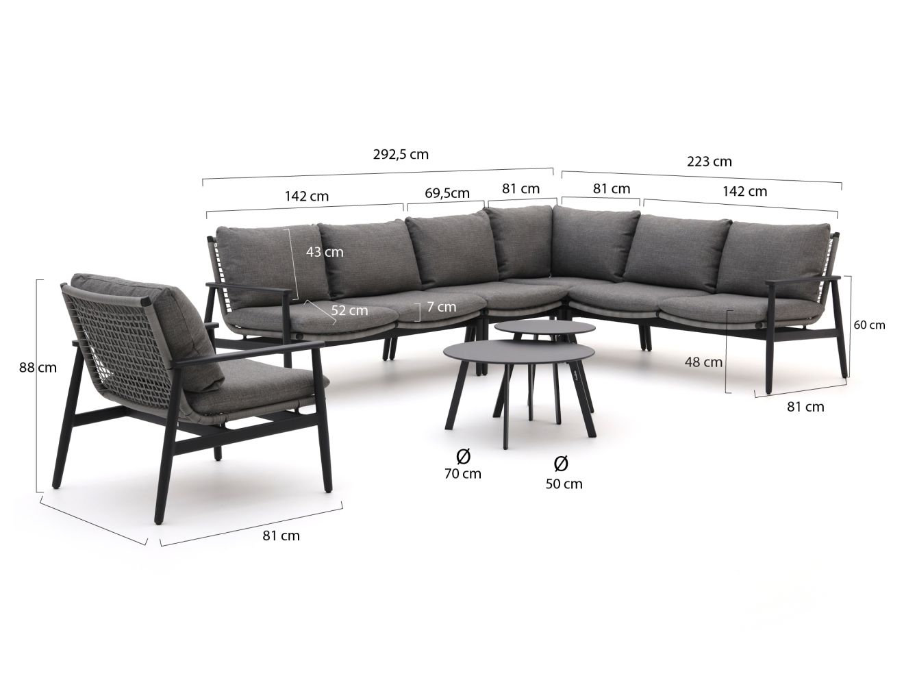 Bellagio Pizzoli/Bovezzo Ecklounge-Set 7-teilig Grau 292.5x223cm Rabatt: 21 %