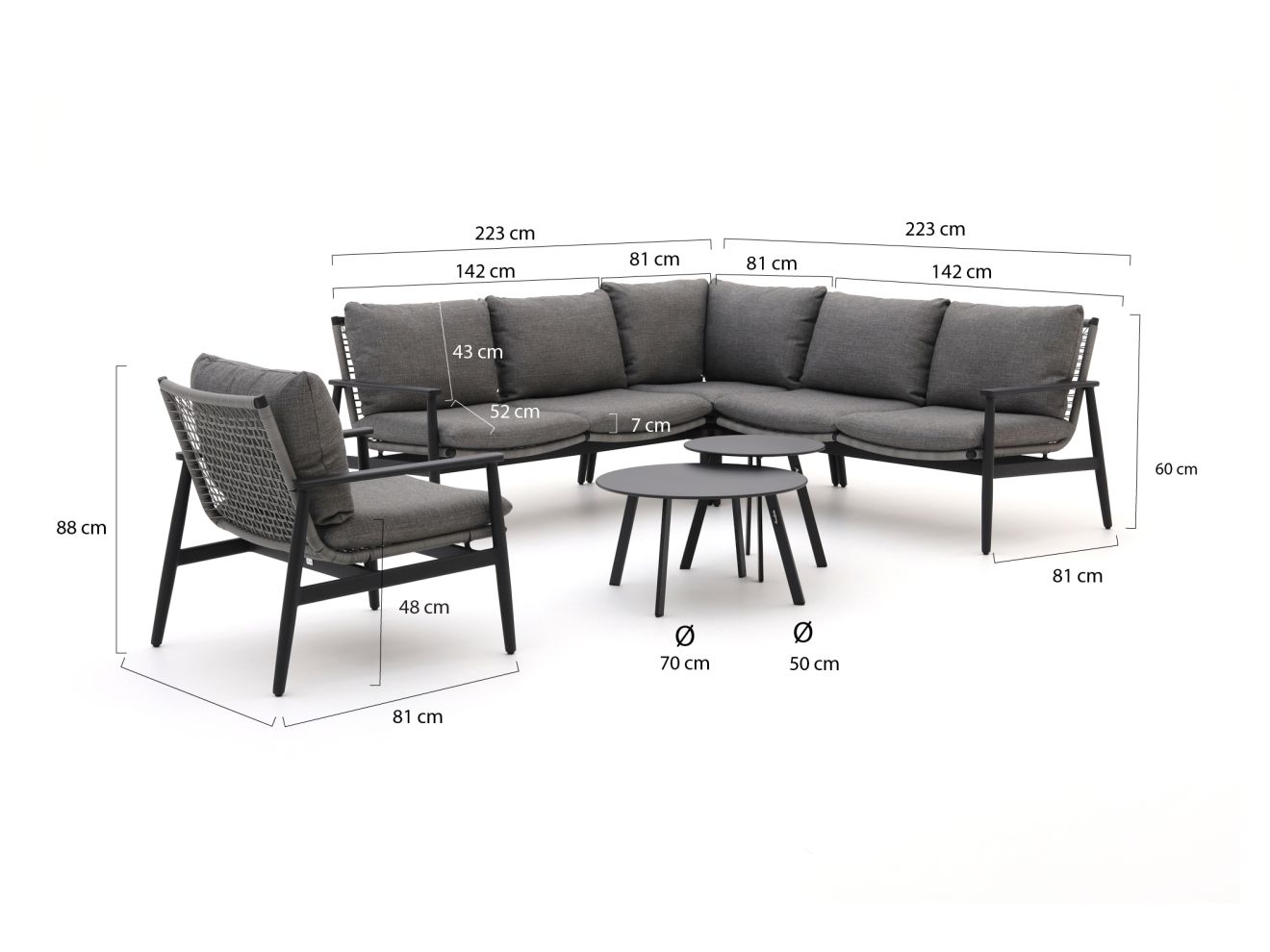 Bellagio Pizzoli/Bovezzo Ecklounge-Set 6-teilig Grau 223x223cm Rabatt: 21 %