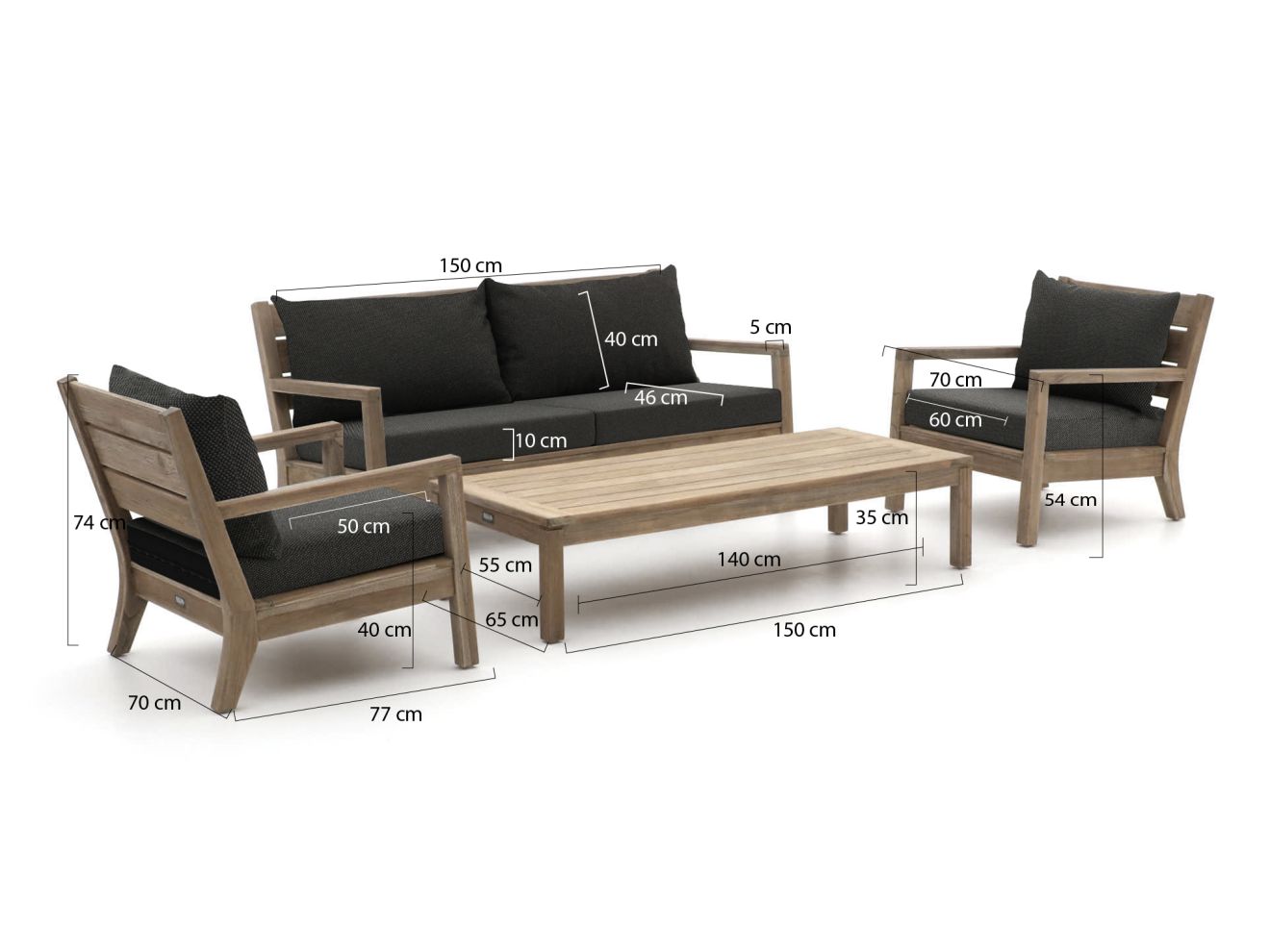 ROUGH Batang Sessel-Sofa Lounge-Set 4-teilig Braun 0x0cm