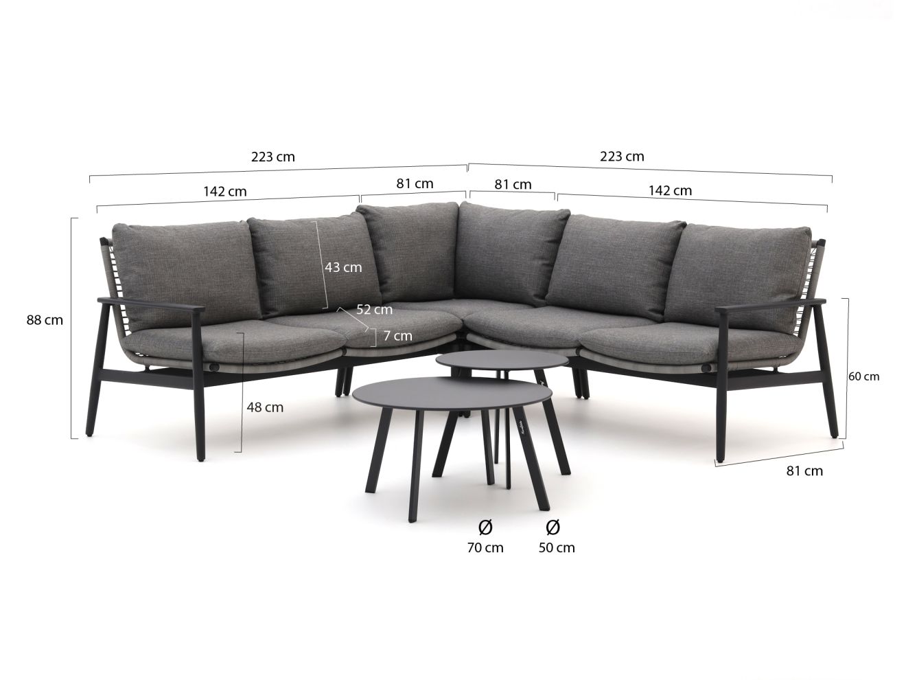 Bellagio Pizzoli/Bovezzo Ecklounge-Set 5-teilig Grau 223x223cm Rabatt: 22 %