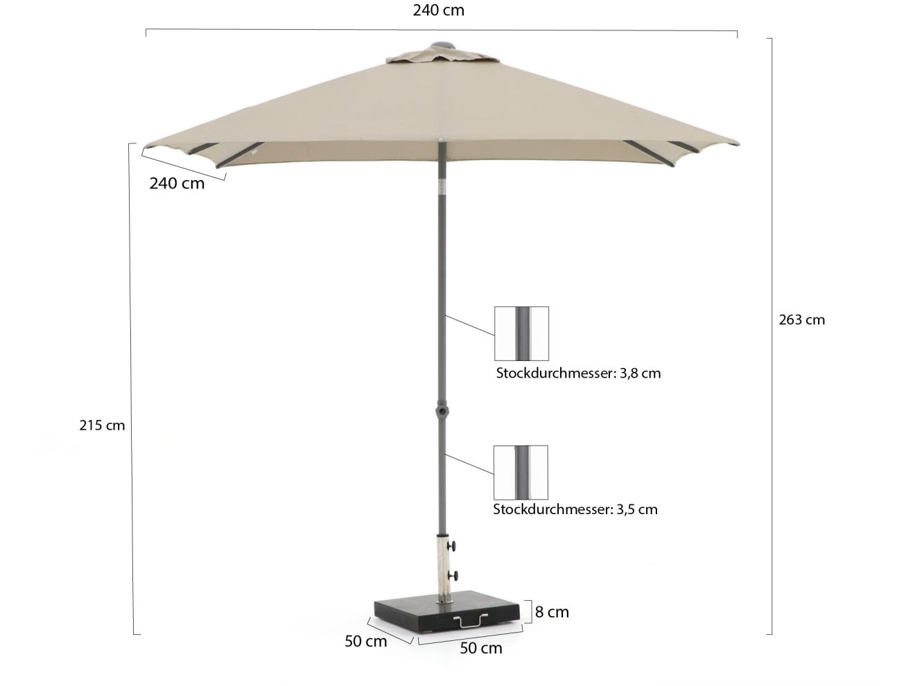 Shadowline Push-up Sonnenschirm 240x240 cm günstig online kaufen