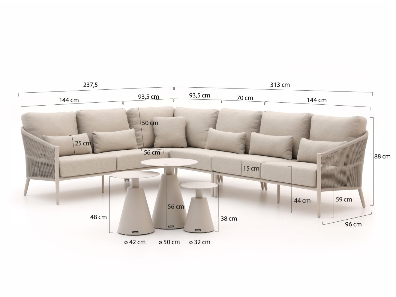 Bellagio Mineo/Tusa Ecklounge-Set 7-teilig links Taupe 313x237.5cm Rabatt: 20 %