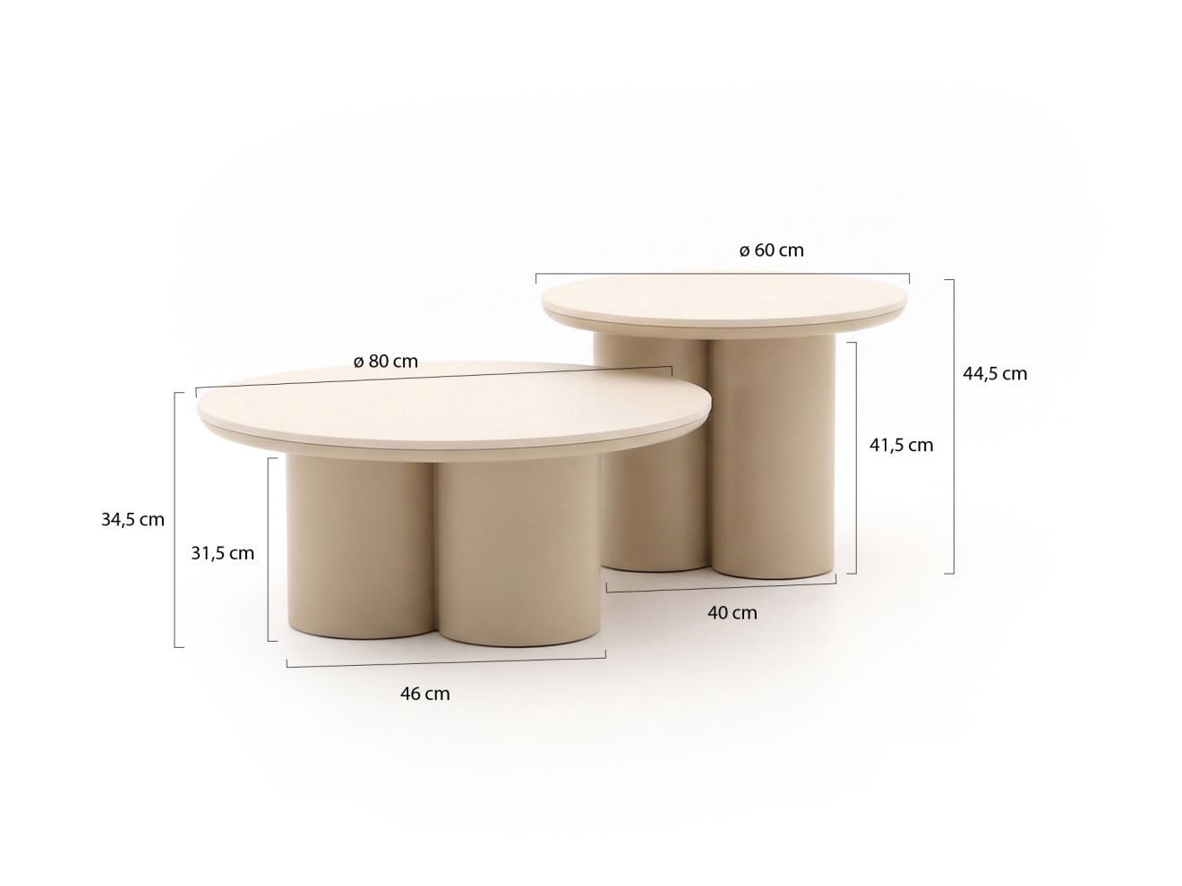 Apple Bee Tonga Beistelltisch-Set ø 80 cm (h: 36 cm)/ø 60 cm (h: 44 cm) Weiß 80cm Apple Bee Tonga Beistelltisch-Set ø 80 cm (h: 36 cm)/ø 60 cm (h: 44 cm) Weiß 80cm
