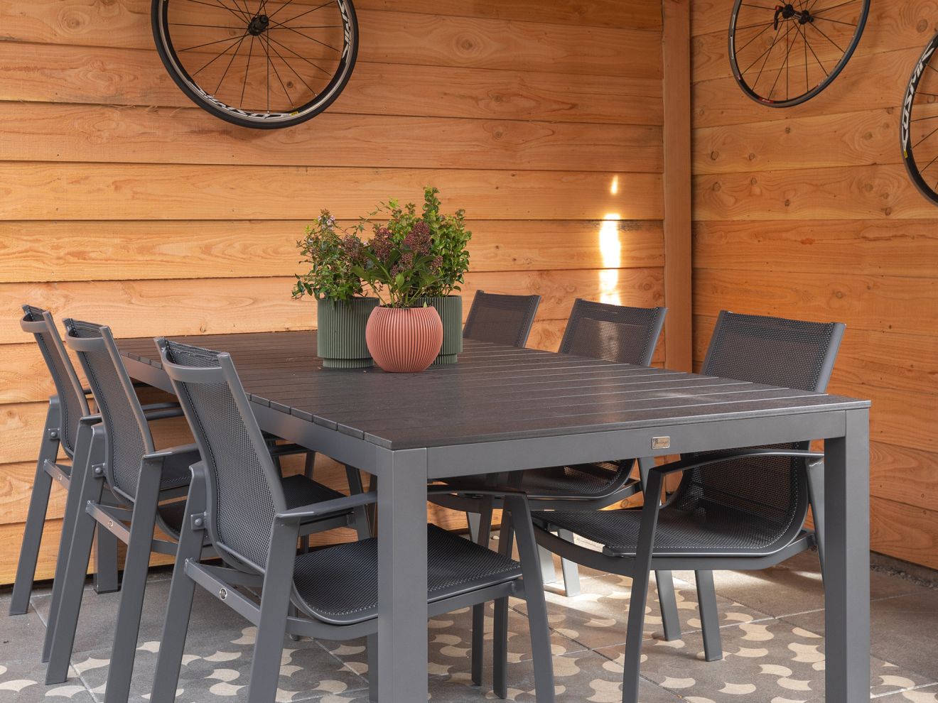 R&S Design Capri/Fidenza 220 cm Gartenmöbel-Set 7-teilig verstellbar Grau  Rabatt: 29 %