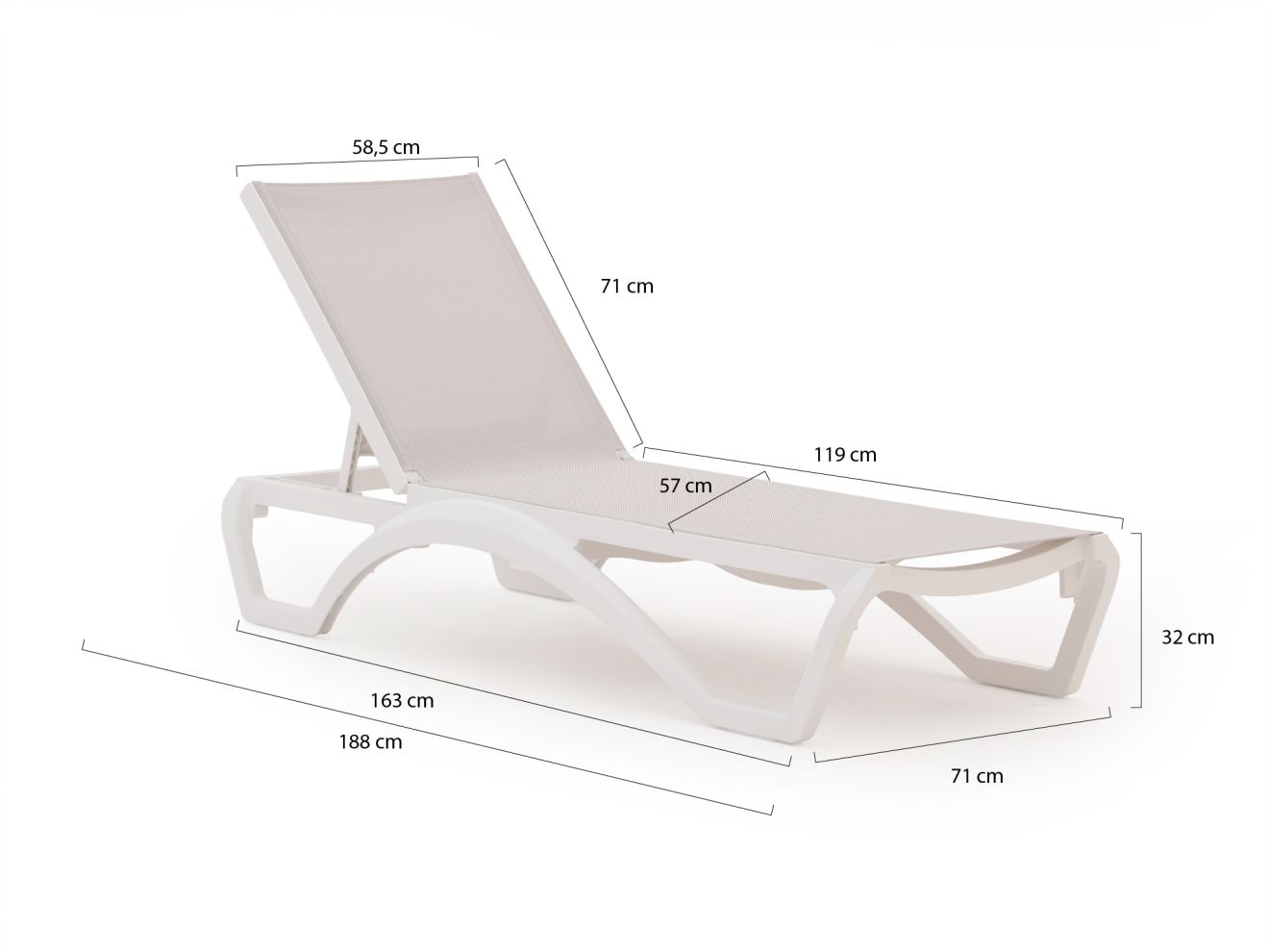 Forza Russi Gartenliegen-Set 3-teilig stapelbar verstellbar Weiß