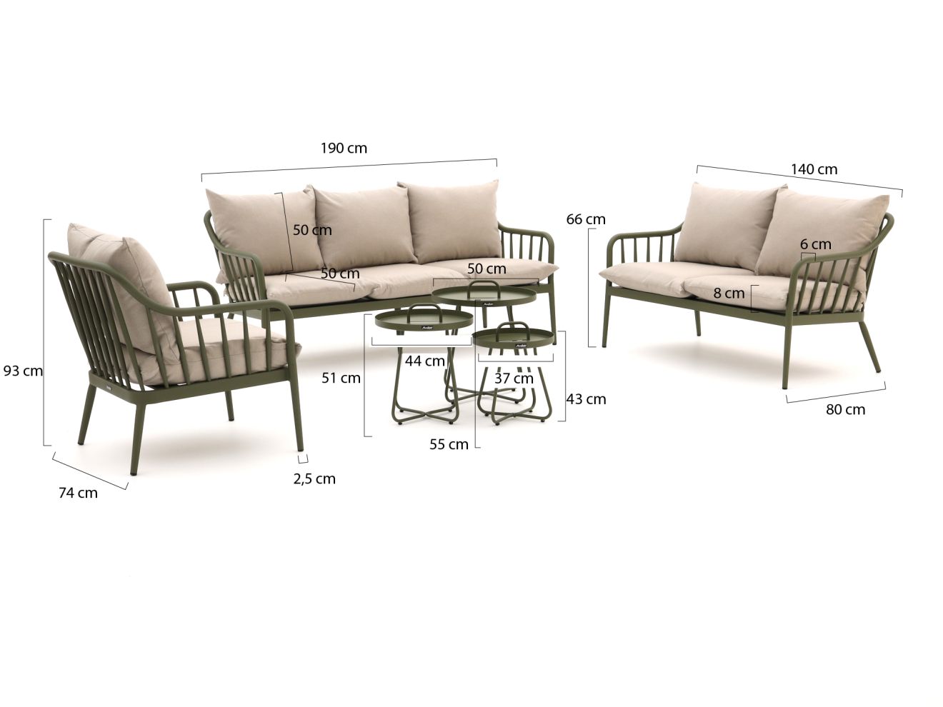 Manifesto Celante/Pito Sessel-Sofa-Lounge-Set 6-teilig Grün 0x0cm Rabatt: 21 %