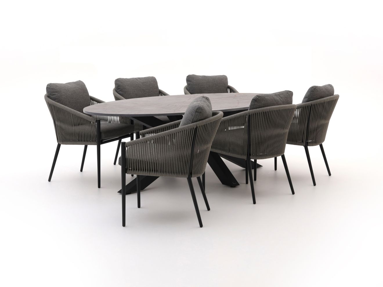 Bellagio Mineo/Induno Ellips 240 cm Gartenmöbel-Set 7-teilig Grau  Rabatt: 19 %